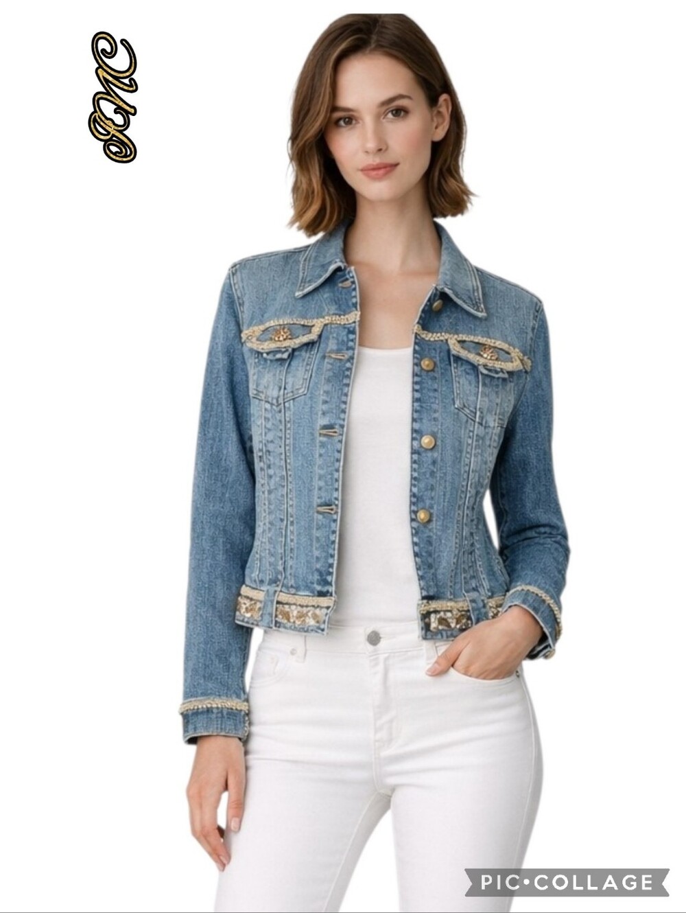 INC jacket denim with emblished pockets buttons & trim nwts sz lrg